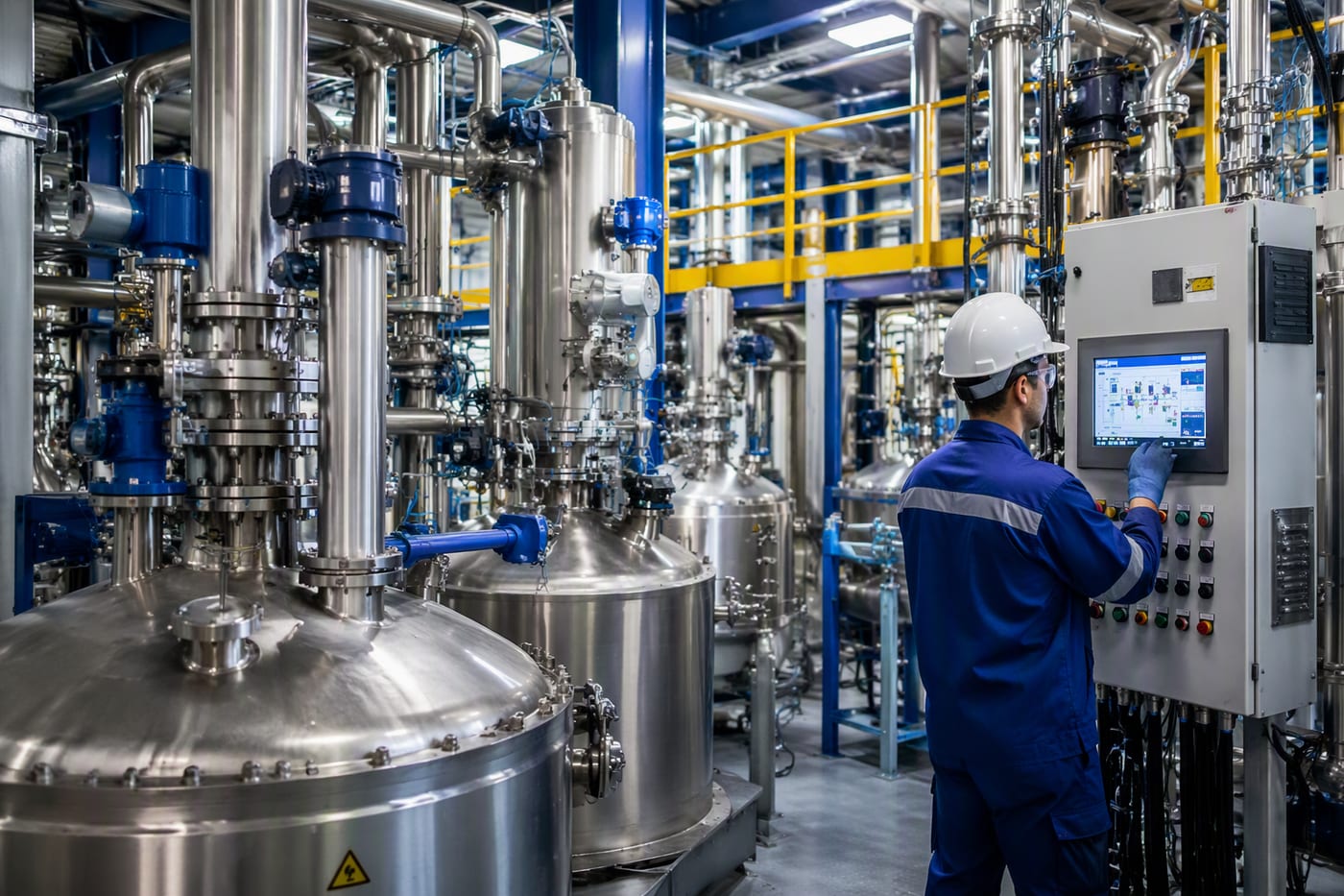 Process plant with tanks and piping