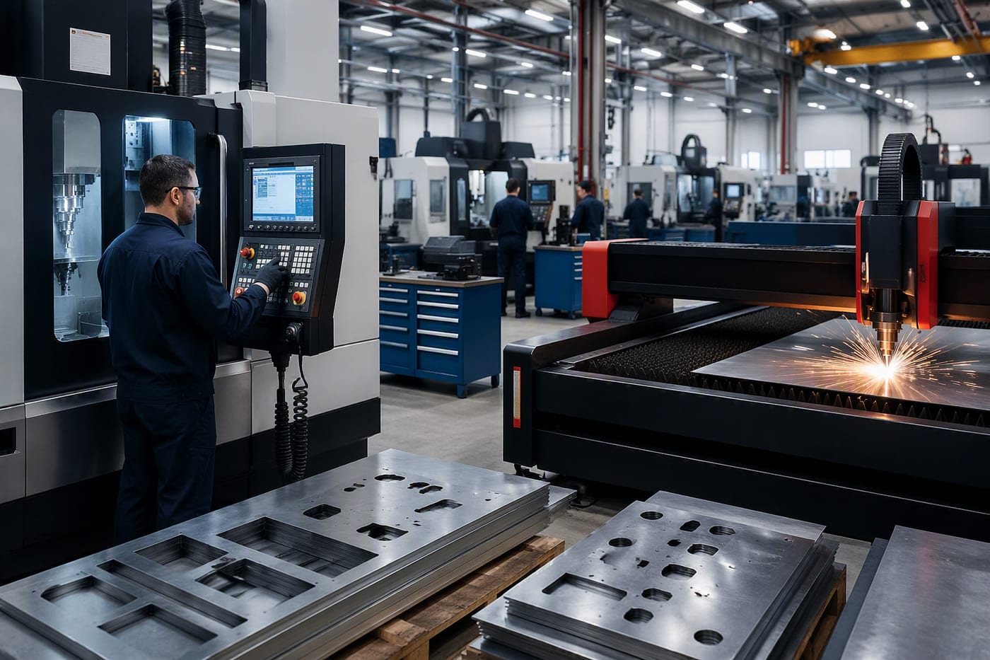 Metalworking shop with a CNC machining center